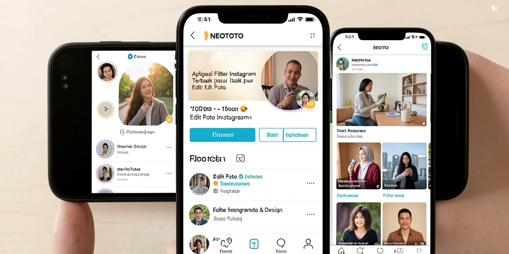 Antarmuka aplikasi NEOTOTO dengan pilihan filter Instagram yang menarik.