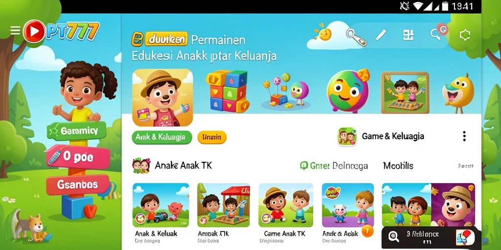 Tampilan antarmuka PT777 yang ceria dan interaktif bagi anak-anak.